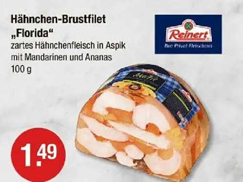 Hähnchen-Brustfilet „Florida“ zartes Hähnchenfleisch in Aspik mit Mandarinen und Ananas 100 g