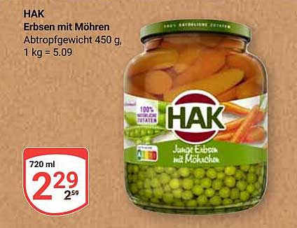 HAK Erbsen mit Möhren 720 ml