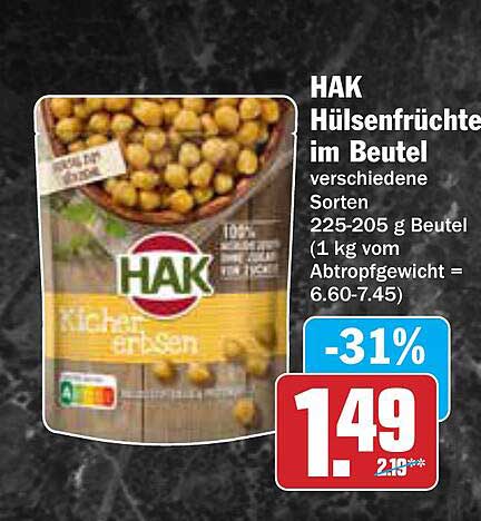 HAK Hülsenfrüchte im Beutel - verschiedene Sorten 225-205 g