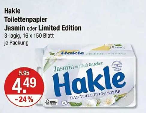 Hakle Toilettenpapier Jasmin oder Limited Edition, 3-lagig, 16 x 150 Blatt je Packung