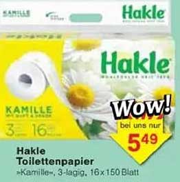 Hakle Toilettenpapier Kamille, 3-lagig, 16 x 150 Blatt