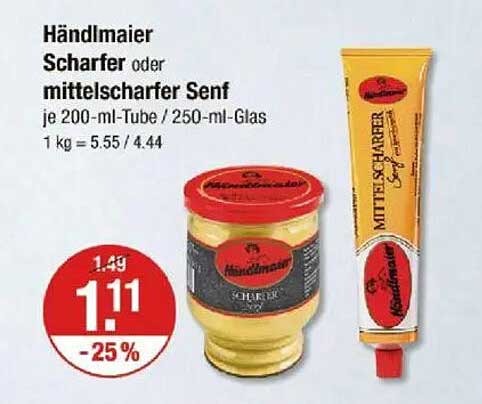 Händlmaier Scharfer oder mittelscharfer Senf 200 ml oder 250 ml