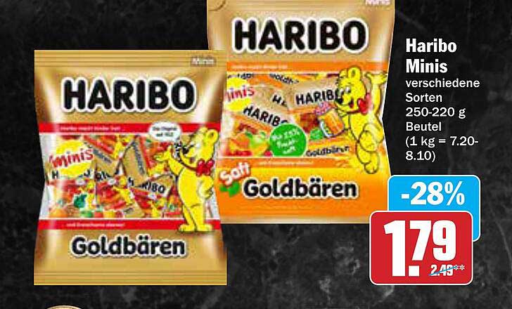 Haribo Minis Goldbären verschiedene Sorten 250-220 g Beutel