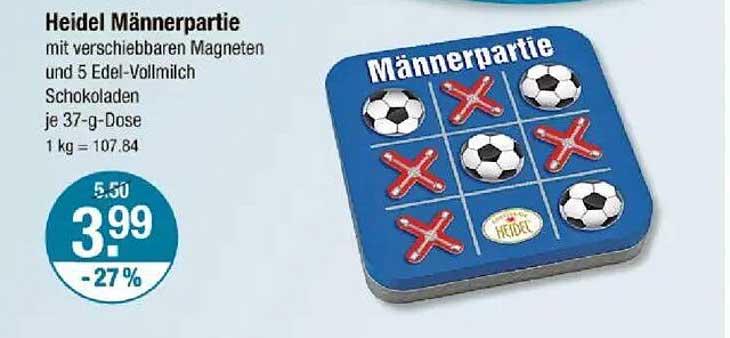 Heidel Männerpartei mit schiebbaren Magneten und 5 Edel-Vollmilch Schokoladen