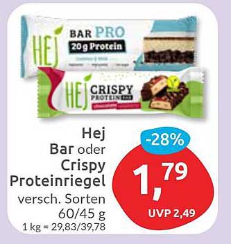Hej Bar oder Crispy Proteinriegel - Verschiedene Sorten