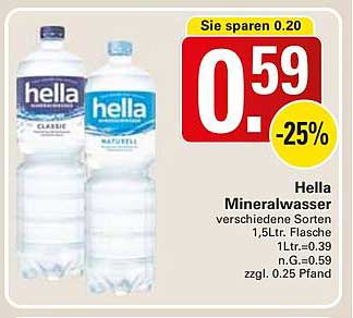 Hella Mineralwasser verschiedene Sorten 1,5L Flasche