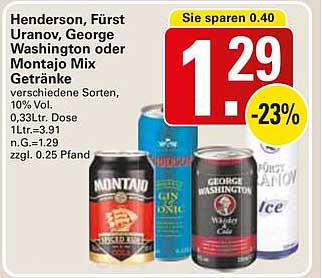 Henderson, Fürst Uranov, George Washington oder Montajo Mix Getränke