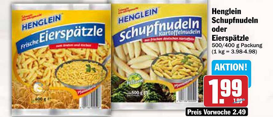 Henglein Schupfnudeln oder Eierspäzle 500/400 g Packung