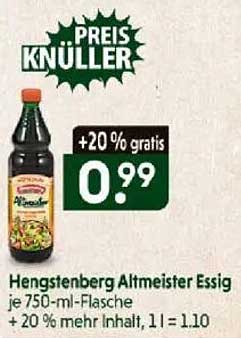 Hengstenberg Altmeister Essig je 750-ml-Flasche + 20 % mehr Inhalt