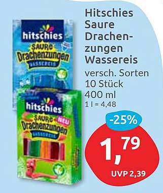 Hitschies Saure Drachenzungen Wassereis - Verschiedene Sorten 10 Stück 400 ml