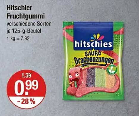Hitschler Fruchtgummi - Saure Drachenzungen 125-g-Beutel