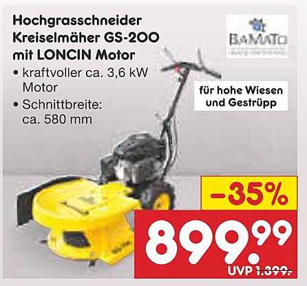 Hochgrasschneider Kreiselmäher GS-200 mit LONCIN Motor
