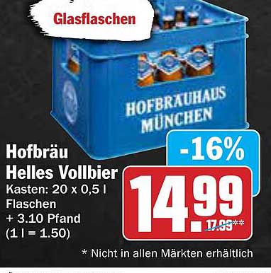 Hofbräu Helles Vollbier Kasten (20 x 0,5 l Flaschen)