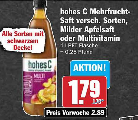hohes C Mehrfrucht-Saft versch. Sorten, milder Apfelsaft oder Multivitamin