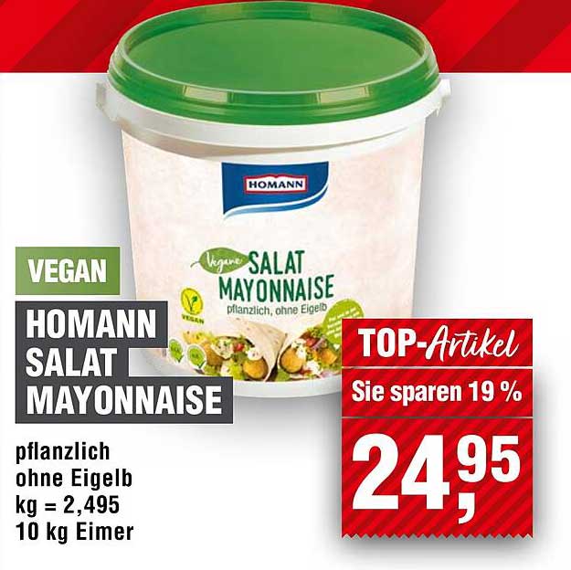 Homann Salat Mayonnaise 10 kg Eimer - Vegan, pflanzlich ohne Eigelb