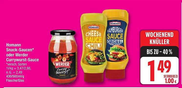 Homann Snack-Saucen oder Werder Currywurst-Sauce