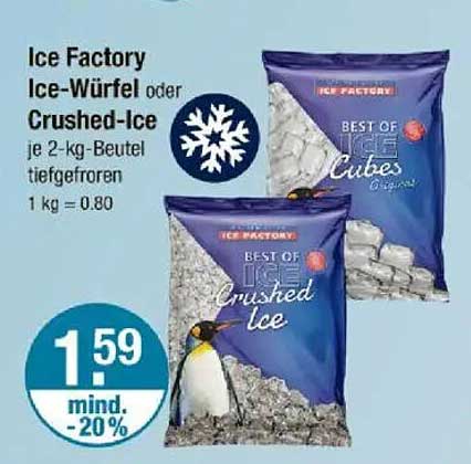 Ice Factory Ice-Würfel oder Crushed-Ice je 2-kg-Beutel tiefgefroren