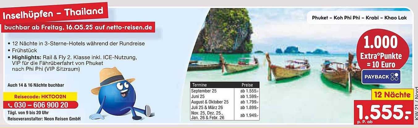 Inselhüpfpen - Thailand: 12 Nächte in 3-Sterne-Hotels inkl. Frühstück