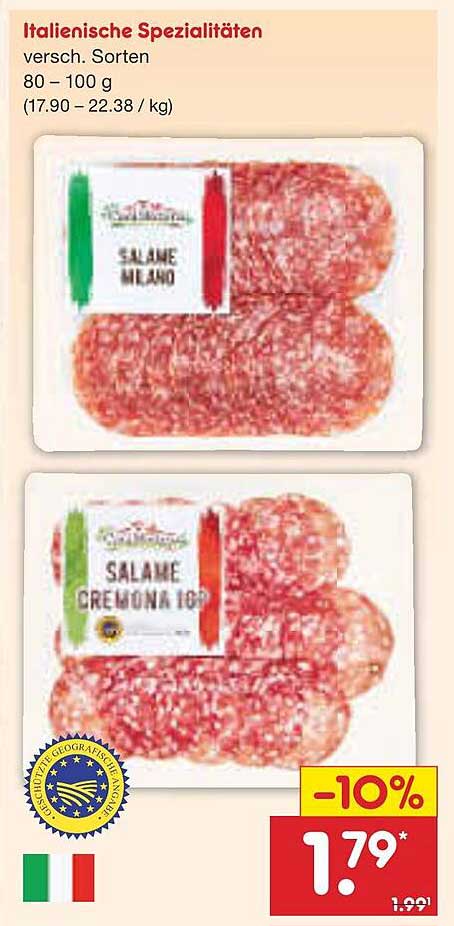 Italienische Spezialitäten - Salame Milano und Salame Cremona IGP