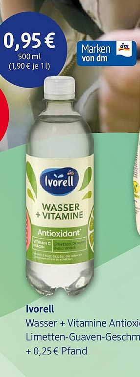 Ivorell Wasser + Vitamine Antioxidant Limetten-Guaven-Geschmack 500ml