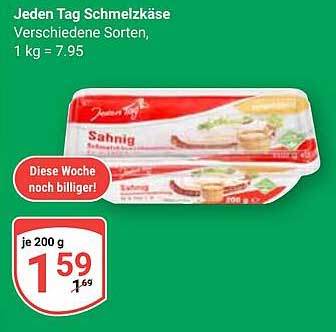 Jeden Tag Schmelzkäse - verschiedene Sorten, 200 g für nur 1,59 €
