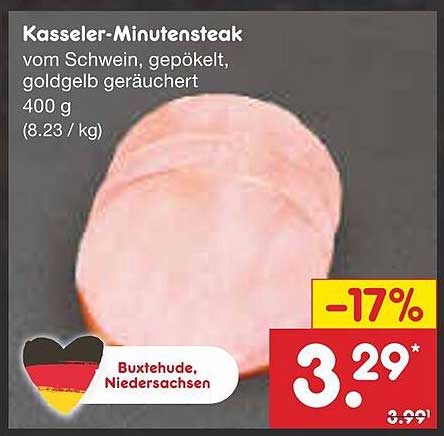 Kasseler-Minutensteak vom Schwein, gepökelt, goldgelb geräuchert, 400 g