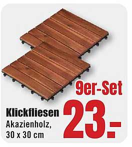 Klickfliesen Akazienholz, 30 x 30 cm, 9er-Set