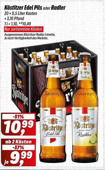 Köstritzer Edel Pils oder Radler - 20 x 0,5 Liter Kasten