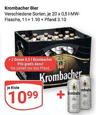 Krombacher Bier - 20 x 0,5 l-MW-Flasche für nur 10,99 €