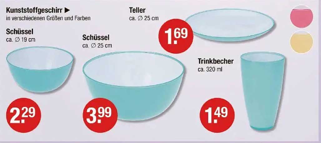 Kunststoffgeschirr in verschiedenen Größen und Farben