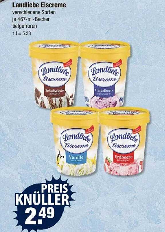 Landliebe Eiscreme verschiedene Sorten je 467-ml-Becher tiefgefroren