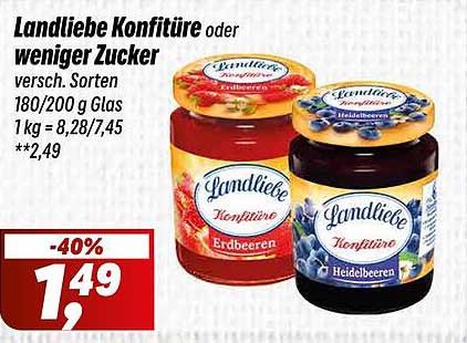 Landliebe Konfitüre oder weniger Zucker – verschiedene Sorten 180/200 g