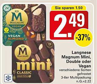 Langnese Magnum Mini, Double oder Vegan - verschiedene Sorten, 3-6er Multipack