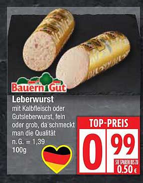 Leberwurst mit Kalbfleisch oder Gutsleberwurst