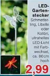 LED-Gartenstecker Schmetterling, Libelle oder Kolibri