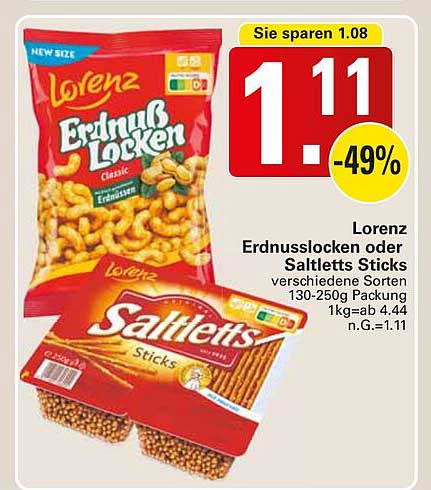 Lorenz Erdnußlocken oder Saltletts Sticks 130-250g
