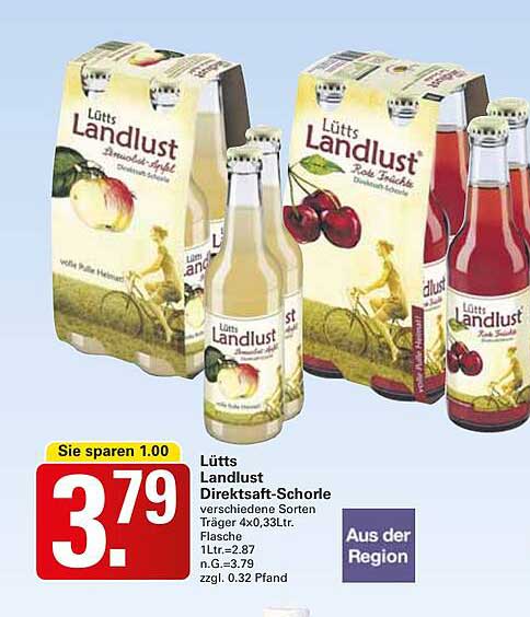 Lüttes Landlust Direktsaft-Schorle 4x0,33l Flasche