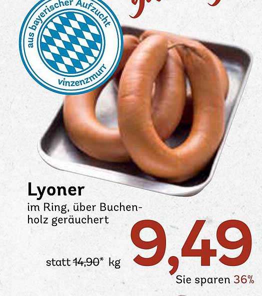 Lyoner im Ring, über Buchenholz geräuchert