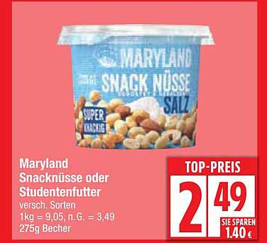 Maryland Snacknüsse oder Studentenfutter 275g Becher