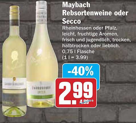 Maybach Rebsortenweine oder Secco