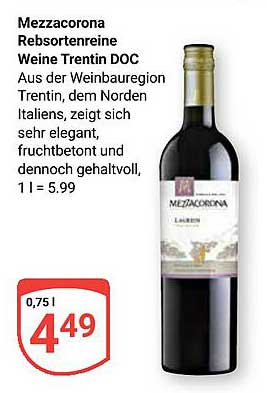 Mezzacorona Rebsortenreine Weine Trentin DOC