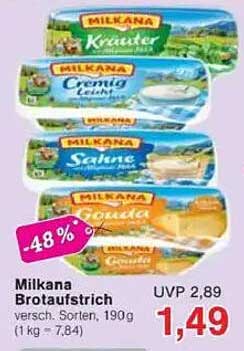 Milkana Brotaufstrich verschiedene Sorten, 190g