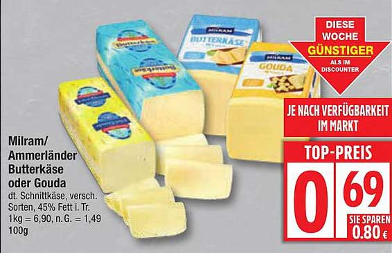 Milram/Ammerländer Butterkäse oder Gouda, diverse Sorten