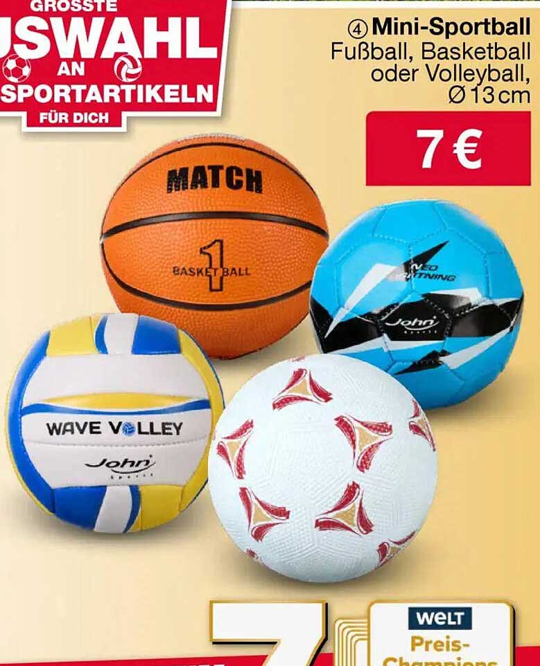 Mini-Sportball (Fußball, Basketball oder Volleyball, Ø 13 cm)