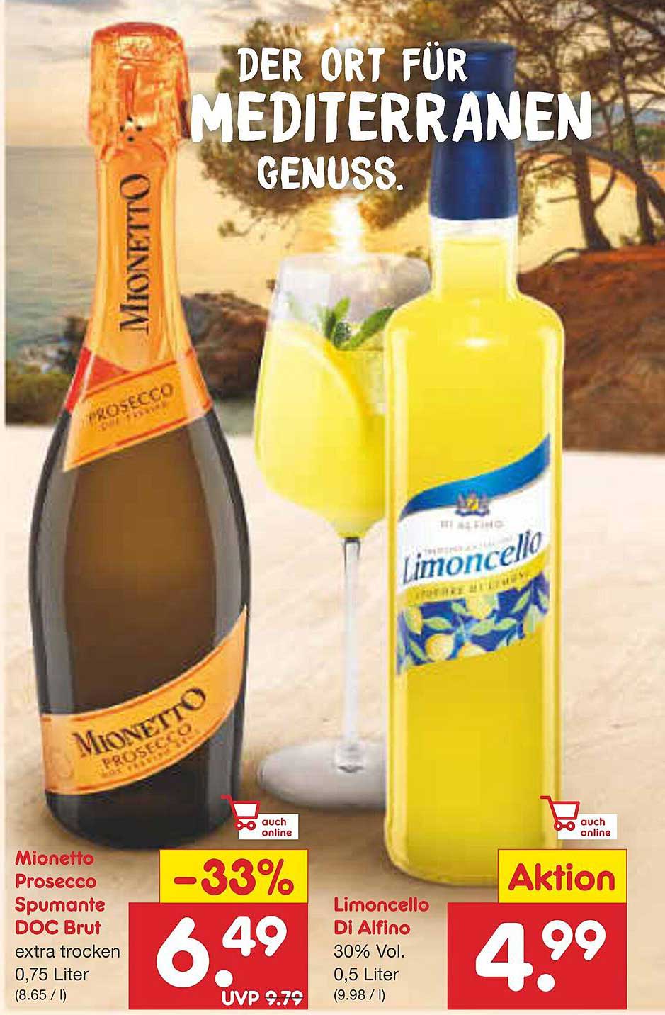 Mionetto Prosecco Spumante DOC Brut 0,75 Liter und Limoncello Di Alfino 0,5 Liter