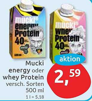 Mucki energy oder whey Protein 500 ml - jetzt nur 2,59 €