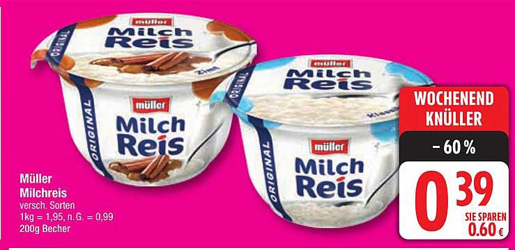 Müller Milchreis - verschiedene Sorten