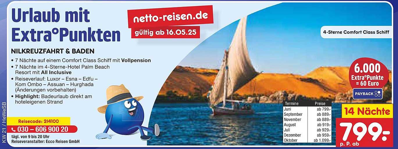 Nilkreuzfahrt & Baden - 7 Nächte auf einem Comfort Class Schiff
