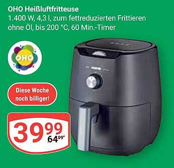 OHO Heißluftfritteuse 1.400 W, 4,3 l