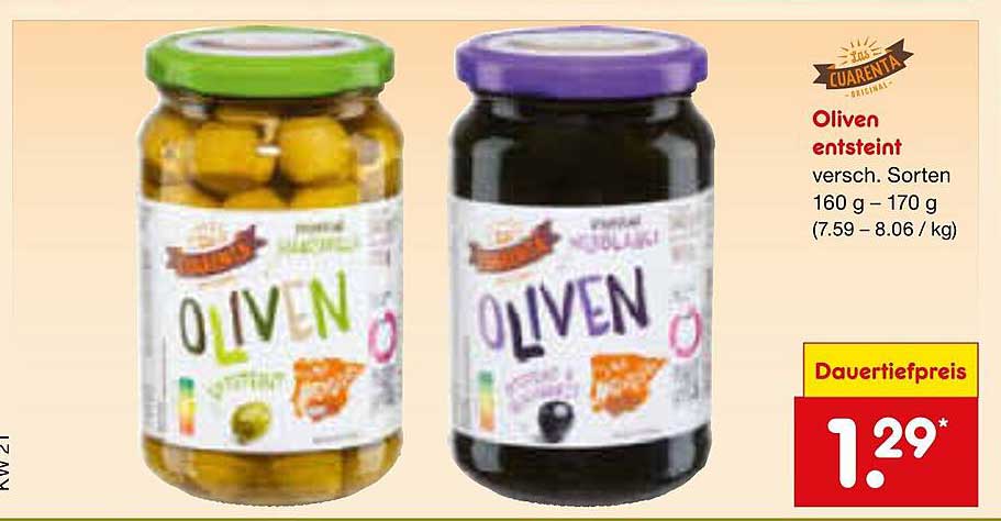 Oliven entsteint - verschiedene Sorten (160 g - 170 g)